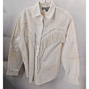 Fringed Western Button-Down Shirt in Cream by Richardson